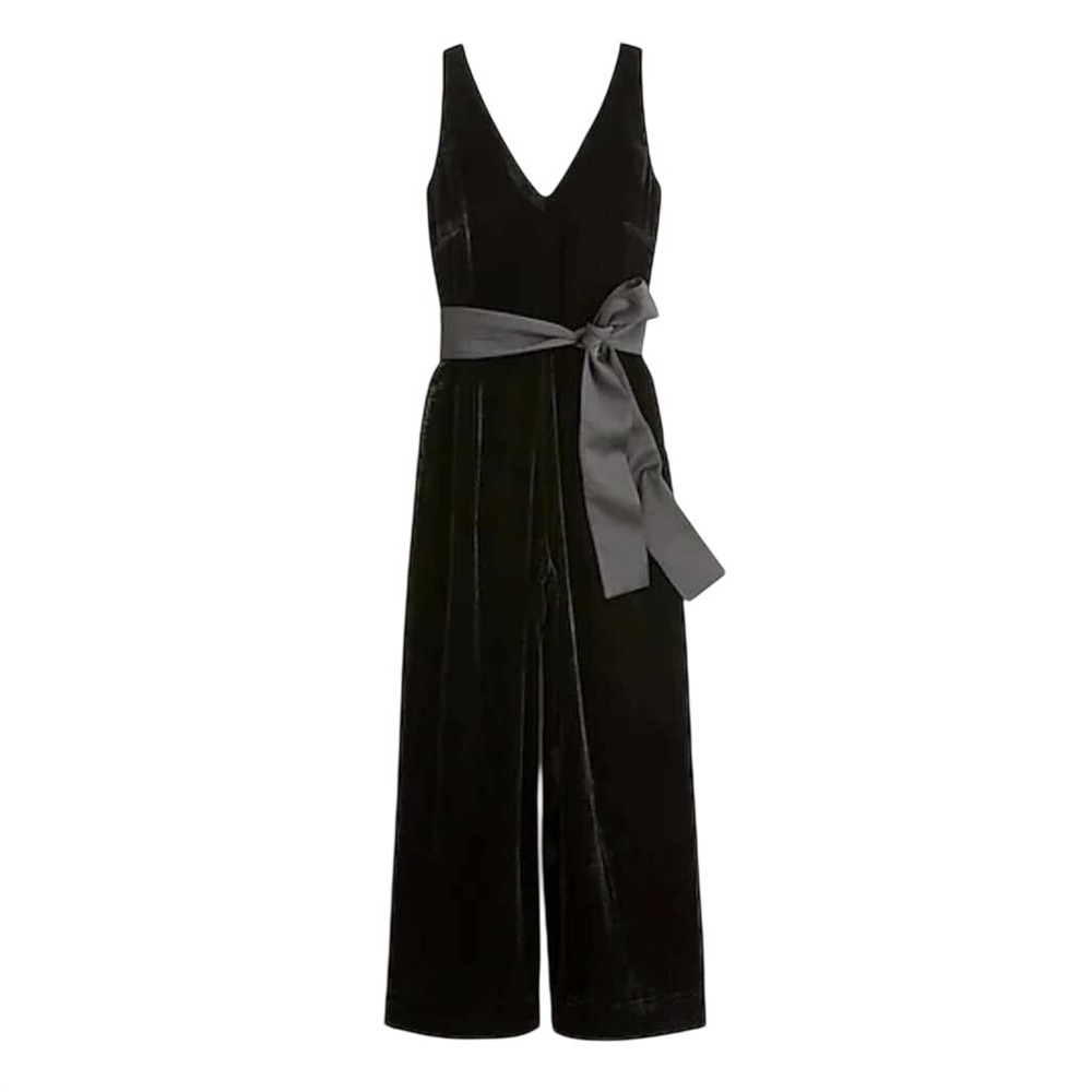 J. Crew V-Neck Wide Leg Velvet Jumpsuit‎ Black 8